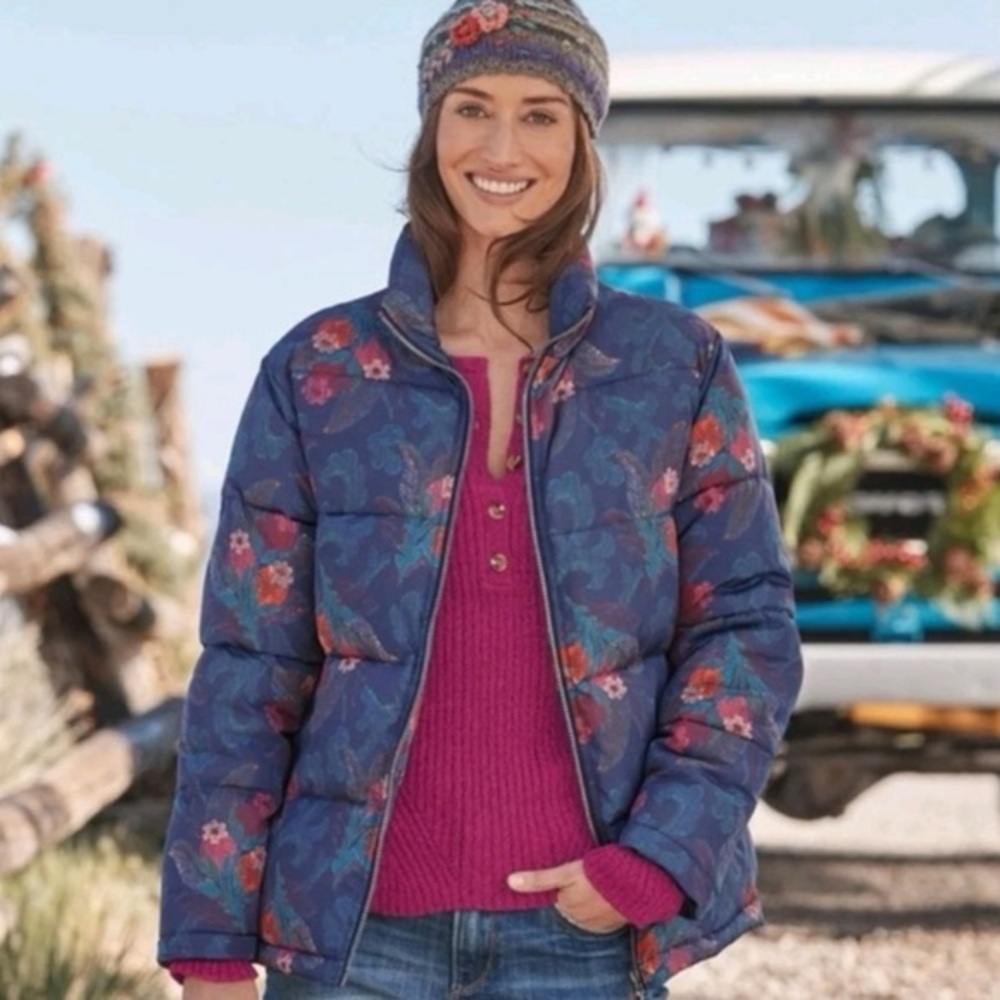 Sundance Blue Floral Women's Puffer Jacket